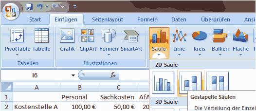 Excel -Gestapelte Säulendiagramm einfügen