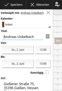 Business Calendar - Neuer Termin eintragen