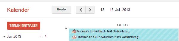 Kalenderansicht mit Geburtstagen von Kontakten im Google Kalender