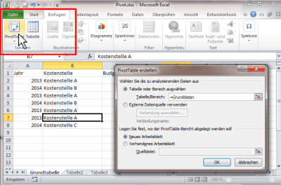 Pivottabelle einfügen