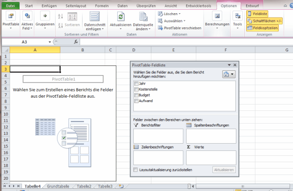 PivotTabelle Feldliste