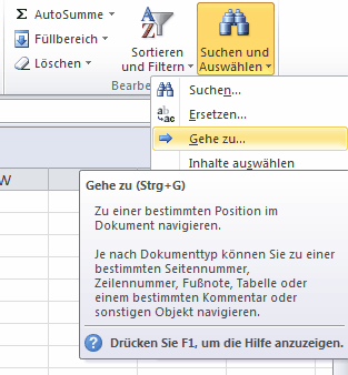 Excel- Bearbeiten- Suchen und Auswählen - Gehe zu