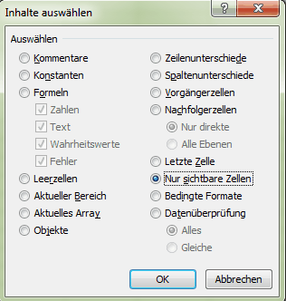 Nur sichtbare Zellen ausw�hlen