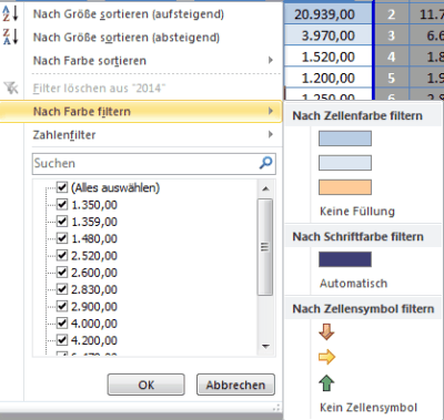 Excel - Nach Zellensymbol filtern