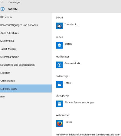 Einstellungen - System - Standard-Apps
