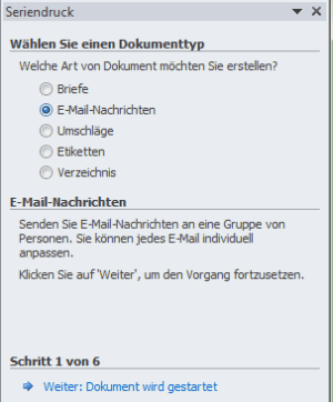 Dokumententyp: Welche Art von Dokument m�chten Sie erstellen Schritt 1 - Dokumententyp - E-Mail-Nachrichten
