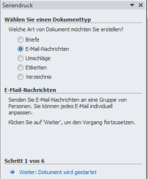 Schritt 1 - Dokumententyp - E-Mail-Nachrichten