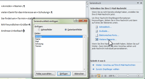 Mailtext mit Seriendruckfelder verfassen