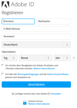 Adobe-ID Registrieren