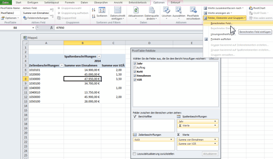 Pivottabelle berechnetes Feld einfügen