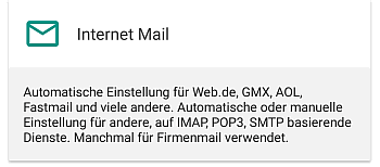 Internet Mail Konto einrichten