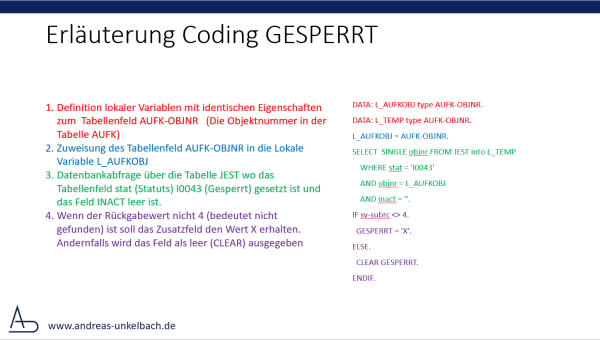 Dokumentation Zusatzfeldcoding GESPERRT