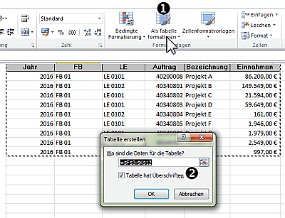 Datengrundlage als Tabelle formatieren