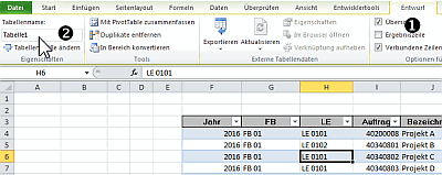 Tabelle einen Namen geben