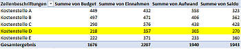 Pivottabelle mit Kostenstelle D