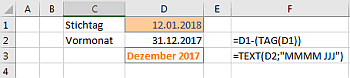 Vormonat in Excel berechnen