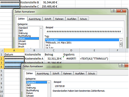 Umstellung der Zelle von Datum auf Standard Umstellung der Zelle von Datum auf Standard