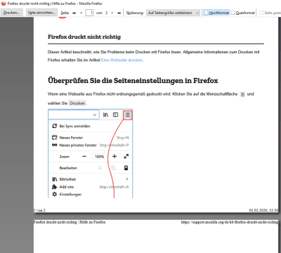 Firefox Druckvorschau - nur eine Seite wird angezeigt