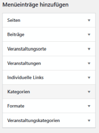 Wordpress Eintrag in Menue hinzufuegen