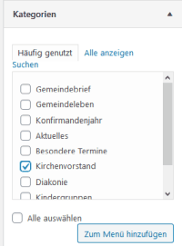 Wordpress Kategorie in Menue einbinden