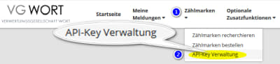 VG Wort Unterpunkt API-Key Verwaltung