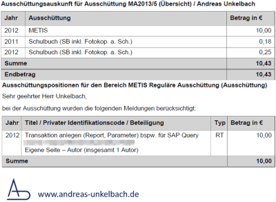 Erster Brief von der VG Wort METIS und Schulbuch