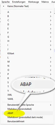 Notepad ++ ABAP als Sprache