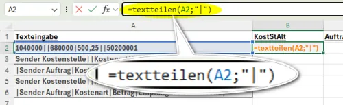Excel Formel Textteilen
