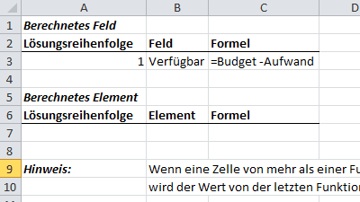 Liste berechneter Formeln im Tabellenblatt