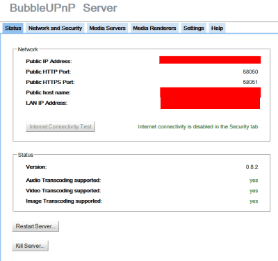 BubbleUPnP - Server Status