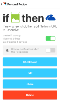 �bersicht IFTTT Rezept if [Screenshot] than [add to cloud]