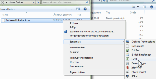 Datei -> Senden an -> Excel unter Windows