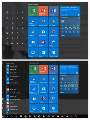 Windows 10 - Neues Startmenü sortiert nach Buchstaben und Auswahl über Buchstaben