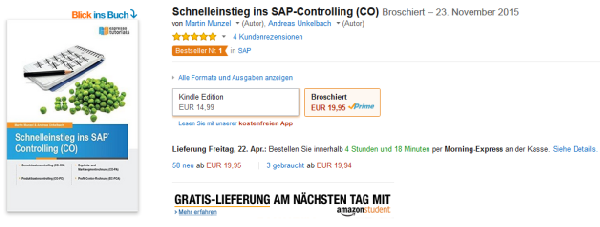 Bestseller Schnelleinstieg ins SAP Controlling in Kategorie SAP auf Amazon