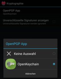 K-9 Mail Globale Einstellung openPGP App