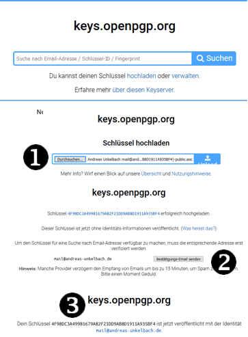 Public Key auf openpgp.org hochladen