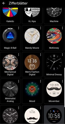 Watchfaces in der Android Wear OS App