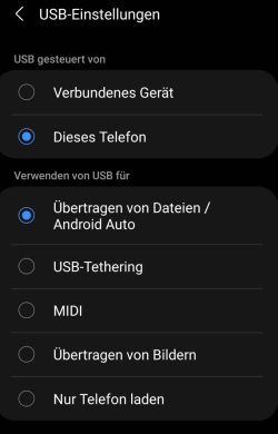 Samsung Android System USB-Einstellungen