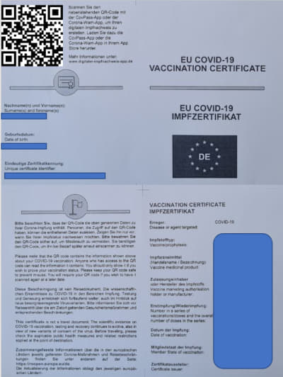 Digitaler Nachweis EU  COVID-19 Impfzertifikat