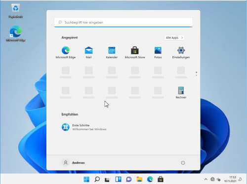Windows 11 Desktop direkt nach Upgrade von Windows 10