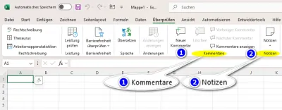 Excel Kommentare und Notizen