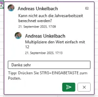 Thread oder Unterhaltung in Excel Kommentaren