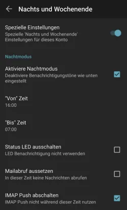 Einstellung Nachts und Wochenende bei Aquamail